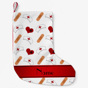Petite Chaussette De Noël Nom personnalisé blanc infirmière motif