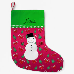 Petite Chaussette De Noël Nom personnalisé bonhomme de neige arcs roses