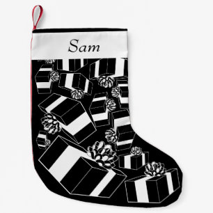 Petite Chaussette De Noël Nom personnalisé Cadeaux noir blanc