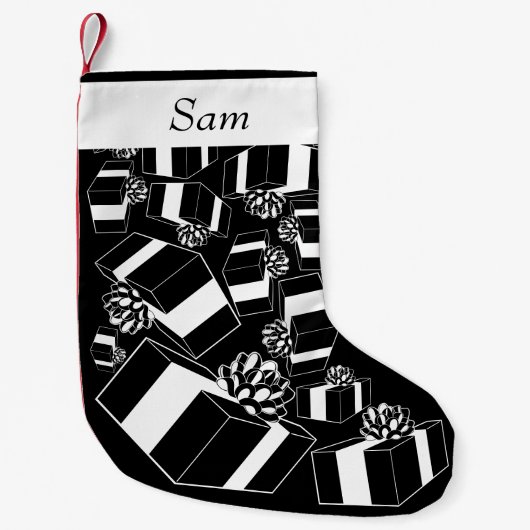 Petite Chaussette De Noël Nom personnalisé Cadeaux noir blanc (Devant)