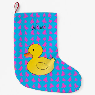 Petite Chaussette De Noël Nom personnalisé canard en caoutchouc bleu rose ar