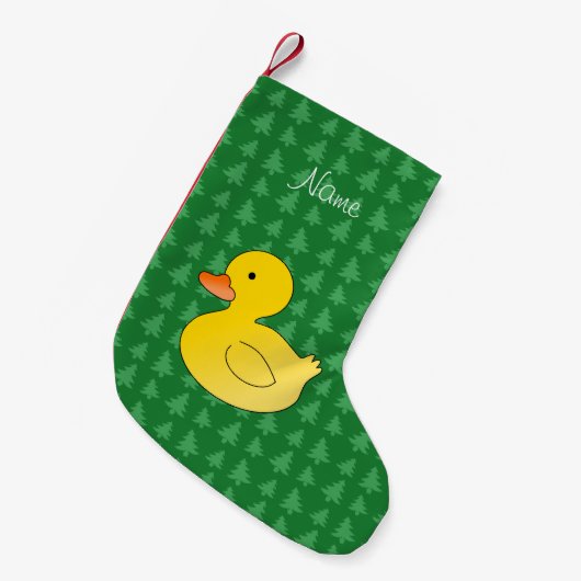 Petite Chaussette De Noël Nom personnalisé canard en caoutchouc vert arbre (Devant (Accrochage))