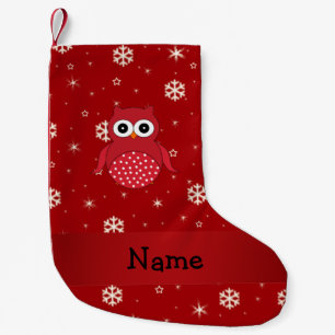 Petite Chaussette De Noël Nom personnalisé chouette rouge flocons de neige
