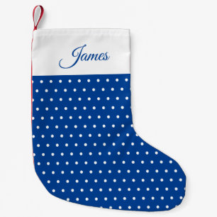 Petite Chaussette De Noël Nom personnalisé classique Marine bleu et blanc Po