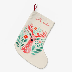 Petite Chaussette De Noël Nom personnalisé Floral Reindeer