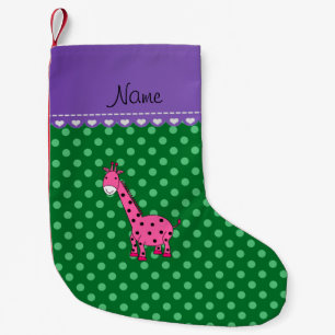 Petite Chaussette De Noël Nom personnalisé girafe rose pois verts