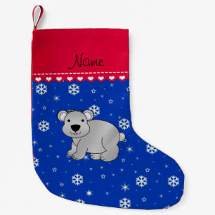 Petite Chaussette De Noël Nom personnalisé gray koala bleu flocons de neige