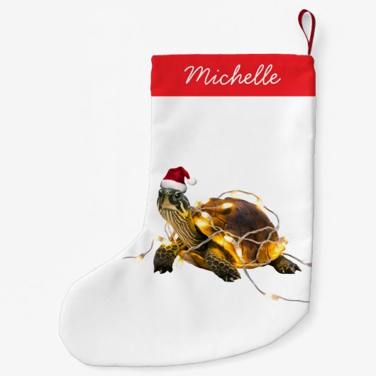 Petite Chaussette De Noël Nom personnalisé Joyeuse tortue de Noël à Père Noë (Dos)