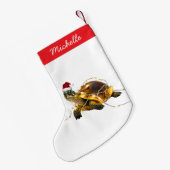 Petite Chaussette De Noël Nom personnalisé Joyeuse tortue de Noël à Père Noë (Dos (Accrochage))