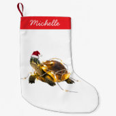 Petite Chaussette De Noël Nom personnalisé Joyeuse tortue de Noël à Père Noë (Devant)