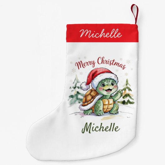 Petite Chaussette De Noël Nom personnalisé Joyeuse tortue de Noël à Père Noë (Dos)
