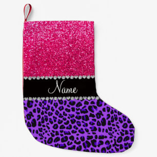 Petite Chaussette De Noël Nom personnalisé léopard violet neon rose chaud pa
