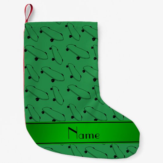 Petite Chaussette De Noël Nom personnalisé motif de skateboard vert (Devant)
