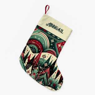 Petite Chaussette De Noël Nom personnalisé Motif de vacances rouge et vert