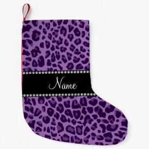 Petite Chaussette De Noël Nom personnalisé motif léopard violet