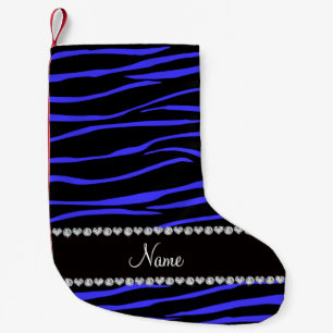 Petite Chaussette De Noël Nom personnalisé noir bleu zèbre rayures