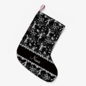Petite Chaussette De Noël Nom personnalisé noir chevelu damask (Devant (Accrochage))
