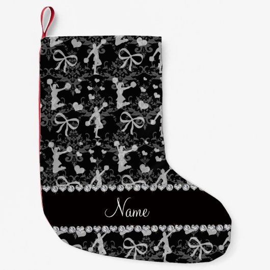 Petite Chaussette De Noël Nom personnalisé noir chevelu damask (Devant)