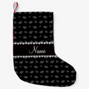 Petite Chaussette De Noël Nom personnalisé noir lèvres et motif de coeur