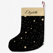 Petite Chaussette De Noël Nom personnalisé Nuit étoile noire et or (Dos)