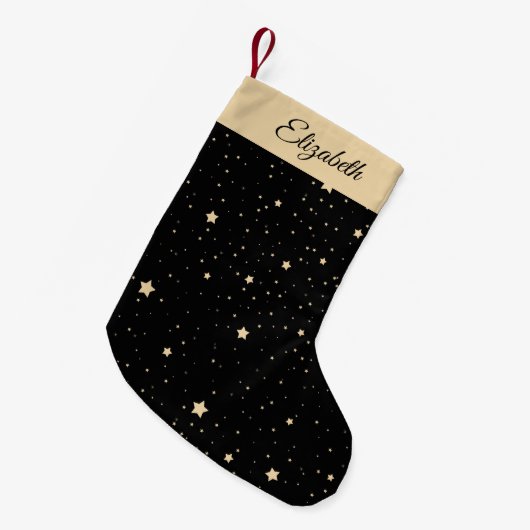 Petite Chaussette De Noël Nom personnalisé Nuit étoile noire et or (Devant (Accrochage))