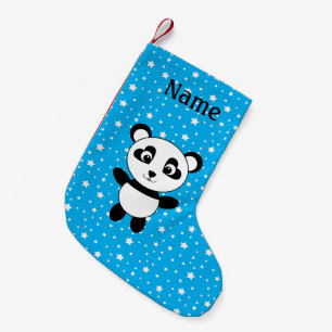Petite Chaussette De Noël Nom personnalisé panda bleu étoiles