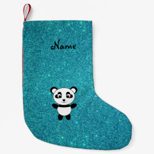 Petite Chaussette De Noël Nom personnalisé panda parties scintillant turquoi