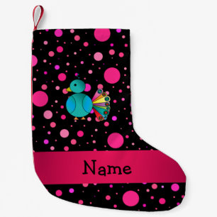 Petite Chaussette De Noël Nom personnalisé paon rose noir pois