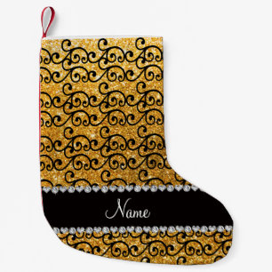 Petite Chaussette De Noël Nom personnalisé parties scintillant noir jaune to
