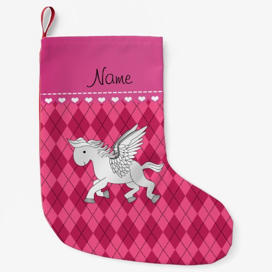 Petite Chaussette De Noël Nom personnalisé pegasus Jacquard rose (Devant)