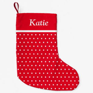 Petite Chaussette De Noël Nom personnalisé Polka point rouge et blanc