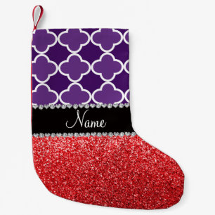 Petite Chaussette De Noël Nom personnalisé pourpre quatrefoil parties scinti