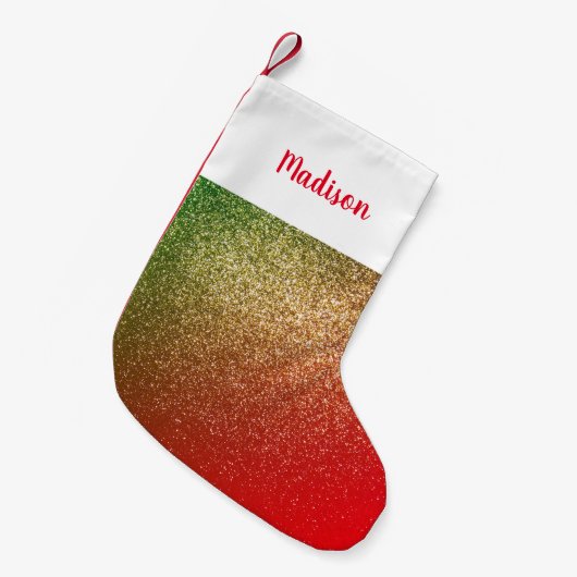 Petite Chaussette De Noël Nom personnalisé Red Green Gold Parties scintillan (Devant (Accrochage))