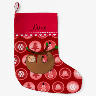 Petite Chaussette De Noël Nom personnalisé sloth rouge cercles de noël