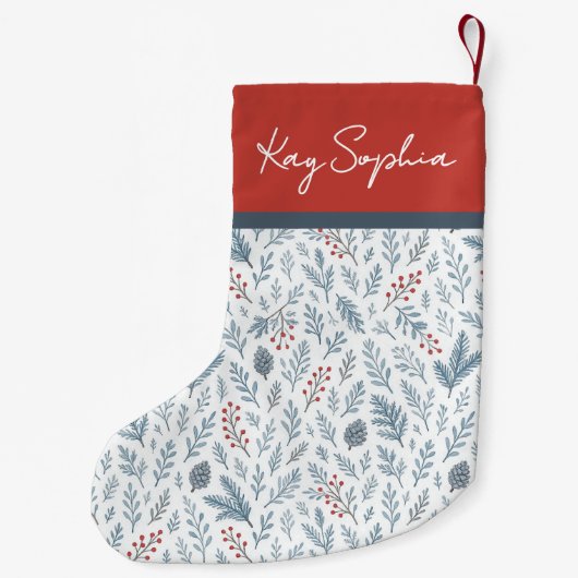 Petite Chaussette De Noël Nom Personnalisé Sur Le Motif Botanique Holly Berr (Dos)
