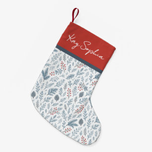 Petite Chaussette De Noël Nom Personnalisé Sur Le Motif Botanique Holly Berr