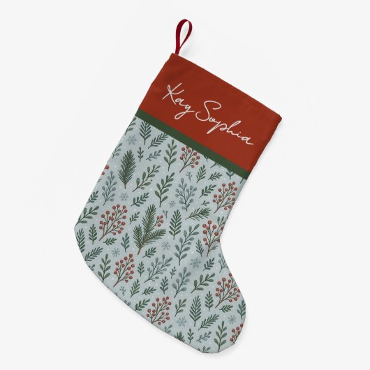 Petite Chaussette De Noël Nom Personnalisé Sur Le Motif Botanique Holly Berr (Devant (Accrochage))