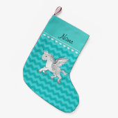 Petite Chaussette De Noël Nom personnel pegasus turquoise chevrons (Devant (Accrochage))