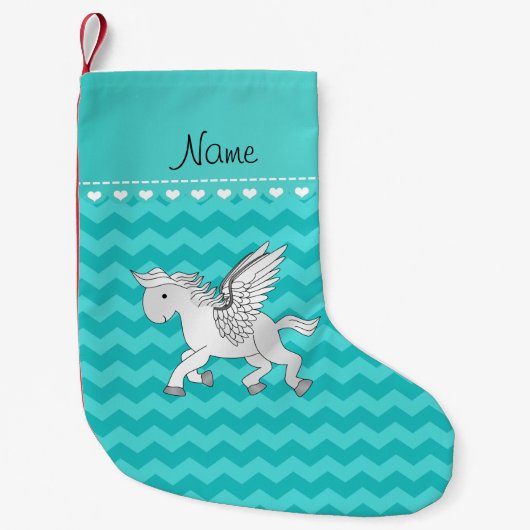 Petite Chaussette De Noël Nom personnel pegasus turquoise chevrons (Devant)
