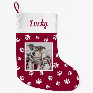 Petite Chaussette De Noël Nom photo du chien personnalisé mignon Red White P
