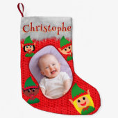 Petite Chaussette De Noël Nom photo personnalisé Elf Texte Crochet rouge Imp (Devant)