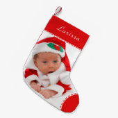 Petite Chaussette De Noël Nom photo personnalisé Red Trim Noël (Devant (Accrochage))