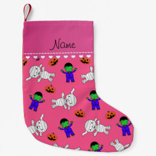 Petite Chaussette De Noël Nom rose frankenstein momie citrouilles
