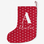 Petite Chaussette De Noël Nom rouge Monogramme Pois double face (Dos)