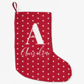 Petite Chaussette De Noël Nom rouge Monogramme Pois double face (Devant)