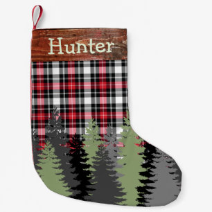 Petite Chaussette De Noël Nom rustique de coutume de plaid de forêt en bois