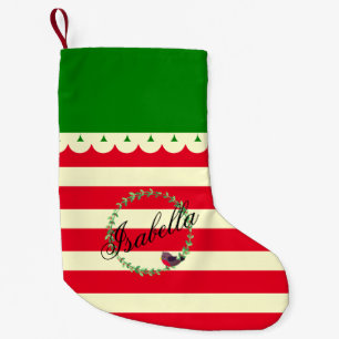 Petite Chaussette De Noël Nom rustique mignon Crème verte rouge