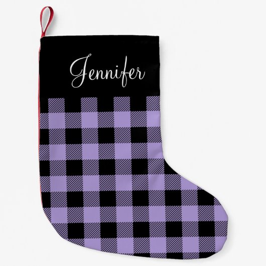 Petite Chaussette De Noël Nom Rustique Plaid Purple (Devant)