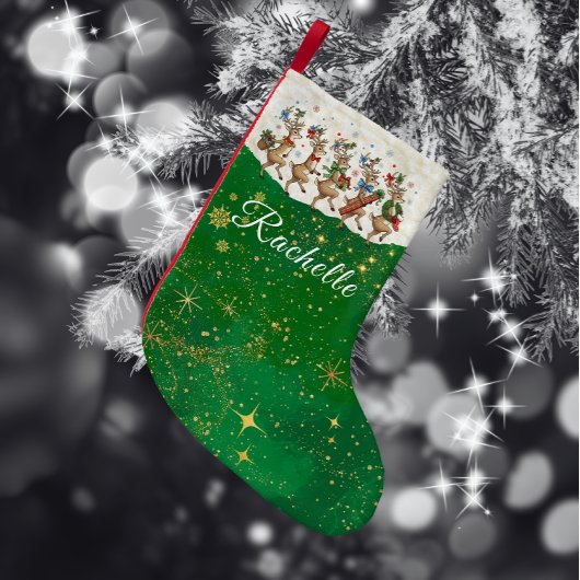 Petite Chaussette De Noël Nom vert Marching Quirky Christmas Reindeer