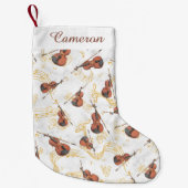 Petite Chaussette De Noël Notes de musique violons or Noël Nom (Devant)